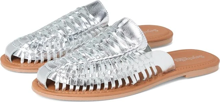 Seychelles Little Italy Metallic Mule Women's Wedge Shoes Silver : 6.5 M, Leather