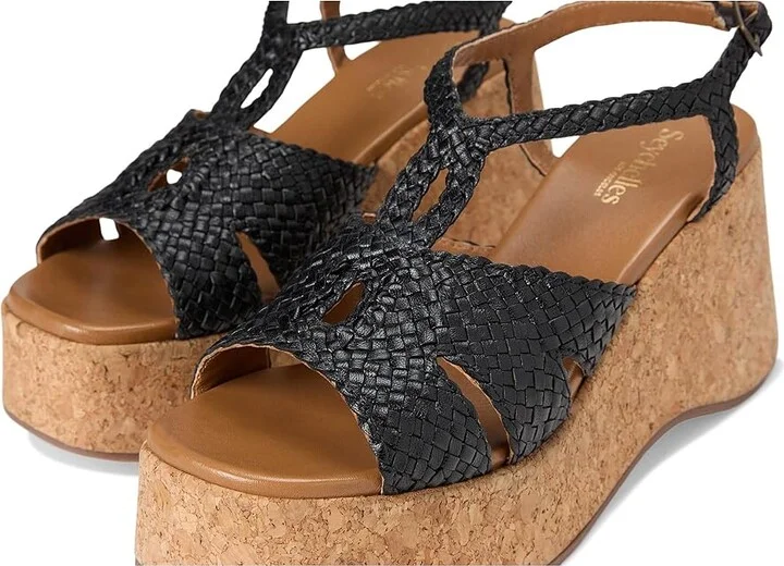 Seychelles Nolia Leather Platform Sandal Women's Wedge Shoes Black : 9 M - Image 7