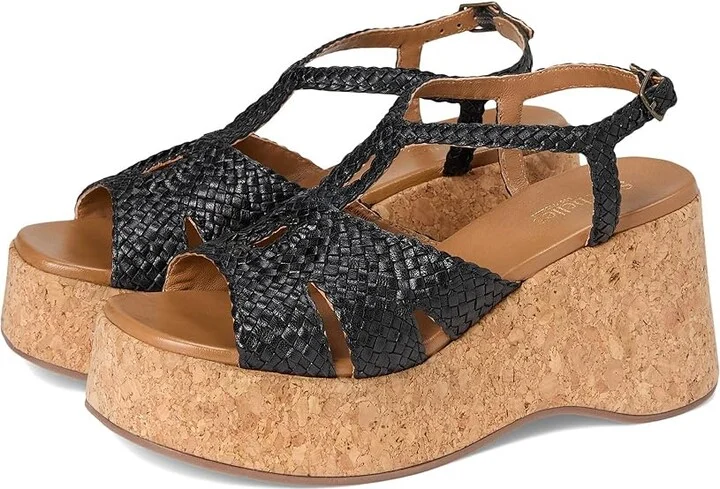 Seychelles Nolia Leather Platform Sandal Women's Wedge Shoes Black : 9 M