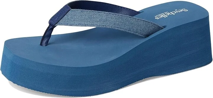 Seychelles Skyscraper Denim Print Women's Wedge Shoes Blue 1 : 9.5 M, Synthetic - Image 5