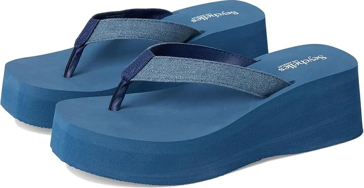 Seychelles Skyscraper Denim Print Women's Wedge Shoes Blue 1 : 9.5 M, Synthetic