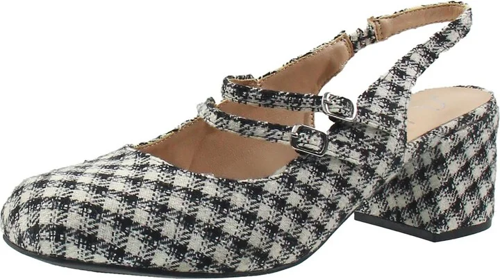 SGRGIANNI Womens Plaid Manmade Slingback Heels