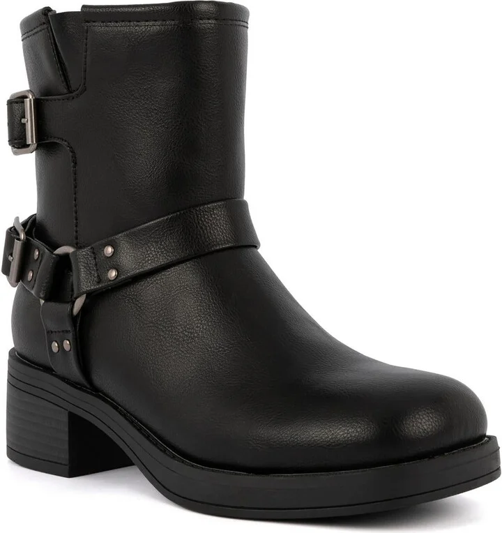 SGRHARVEST Womens Buckle Manmade Motorcycle Boots