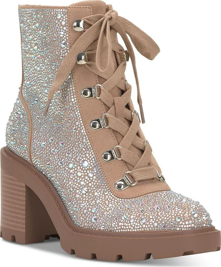 Shada Womens Embellished Textured Combat & Lace-Up Boots