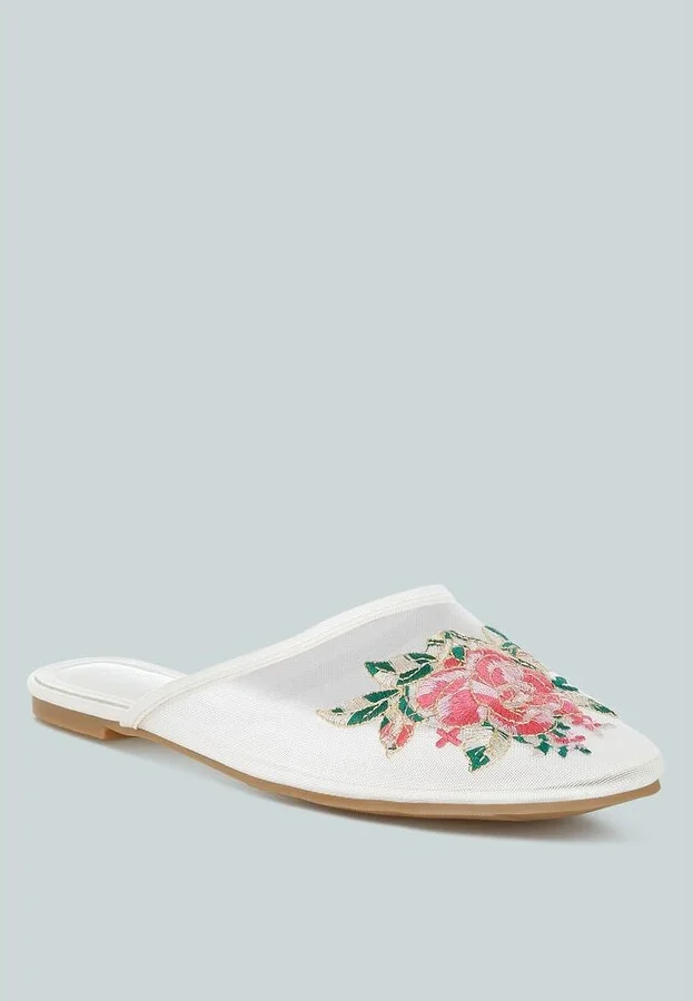 Shara Floral Embroidered Mesh Mules