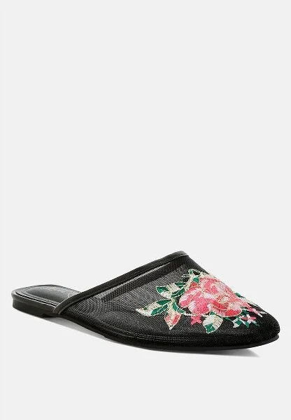 Shara Floral Embroidered Mesh Mules Women - Image 3