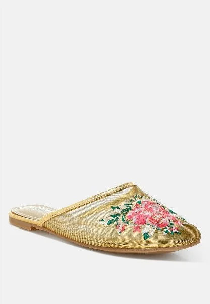Shara Floral Embroidered Mesh Mules Women - Image 4