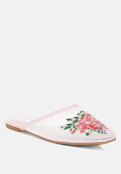 Shara Floral Embroidered Mesh Mules Women - Image 5