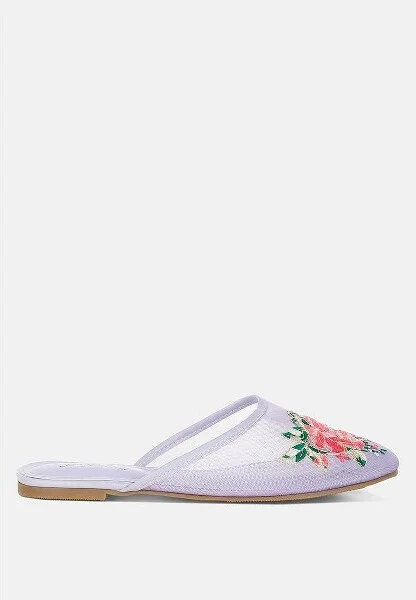 Shara Floral Embroidered Mesh Mules Women