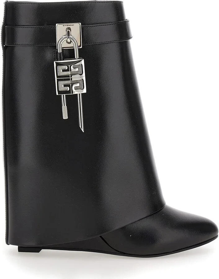 'shark' Black Ankle Boots With Padlock Detail And Slip-on Style In Leather Woman