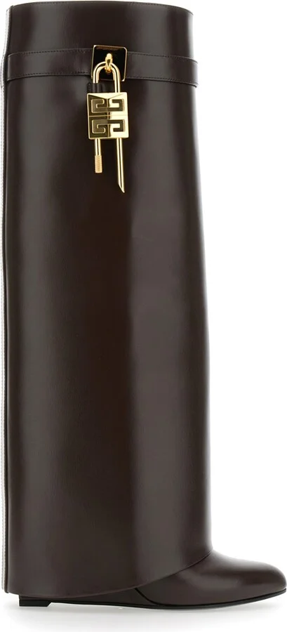 'shark' Brown Boots With Padlock Detail And Slip-on Style In Leather Woman