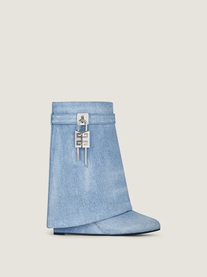 Shark Lock ankle boots in washed denim