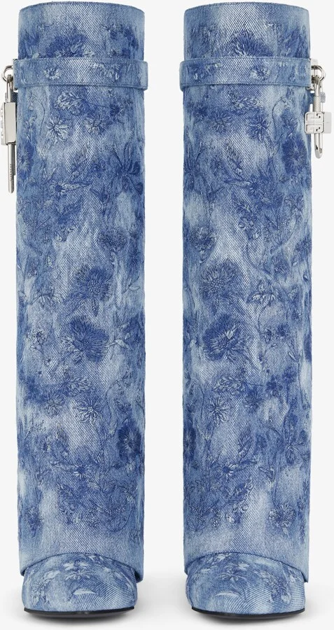 Shark Lock boots in denim with floral embroidery - Image 2