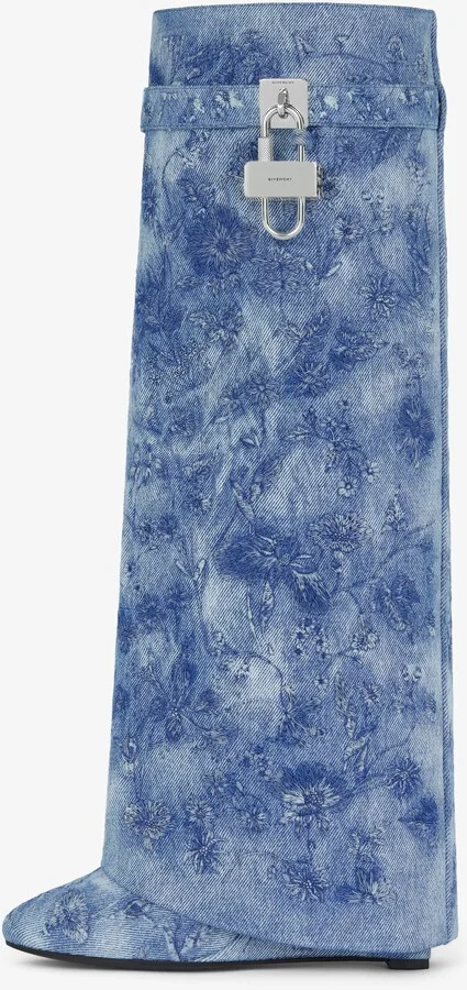 Shark Lock boots in denim with floral embroidery - Image 3