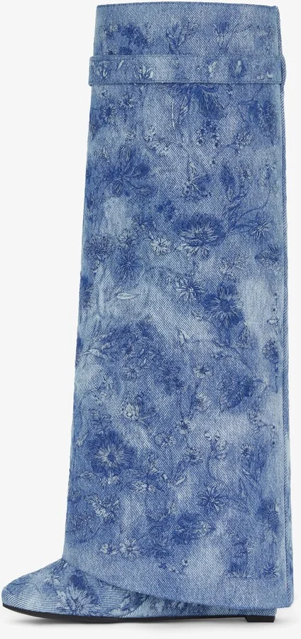 Shark Lock boots in denim with floral embroidery - Image 4