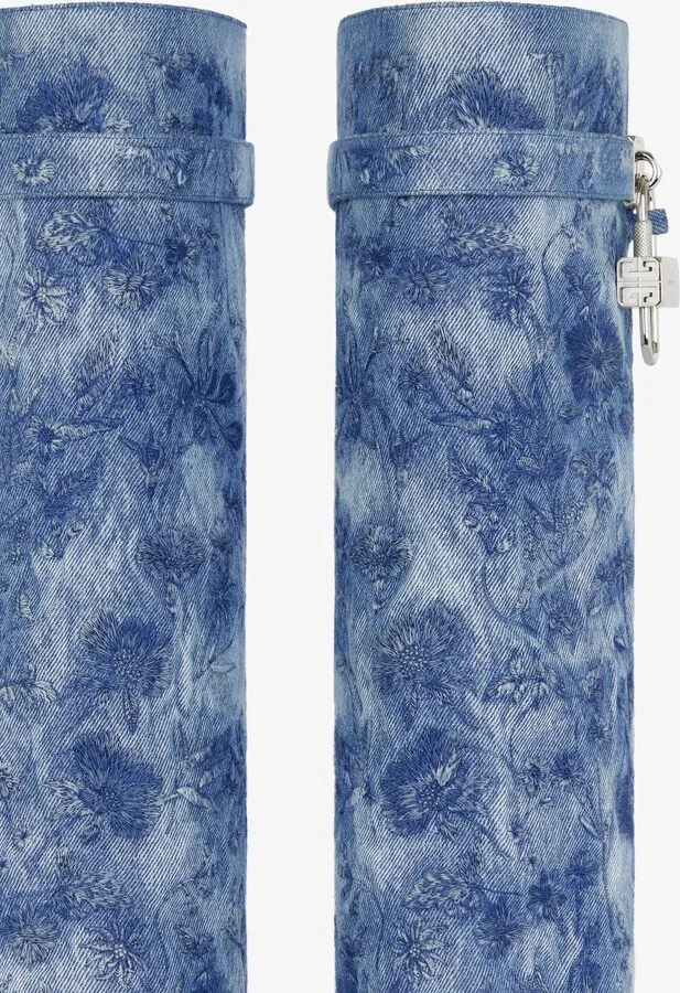 Shark Lock boots in denim with floral embroidery - Image 5