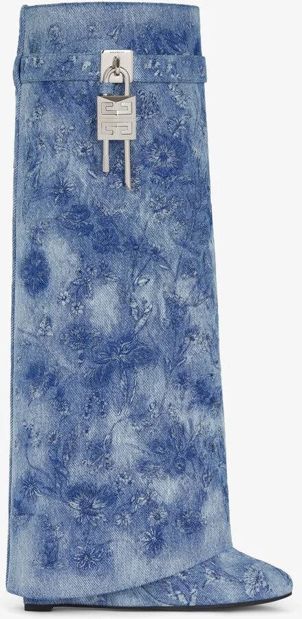 Shark Lock boots in denim with floral embroidery
