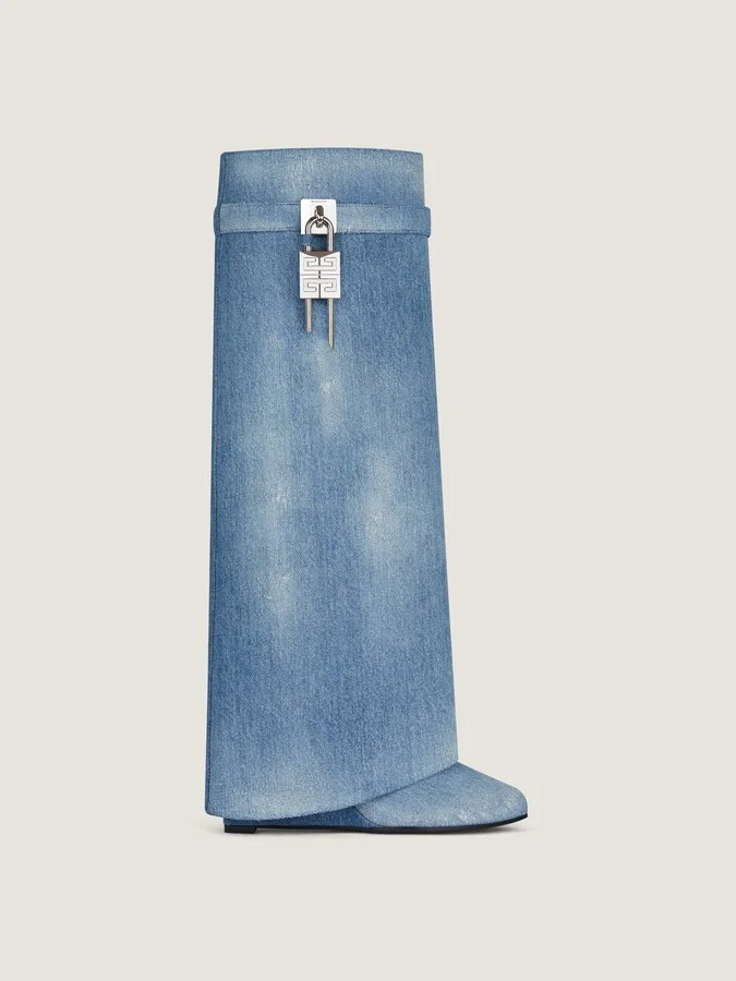Shark Lock boots in washed denim