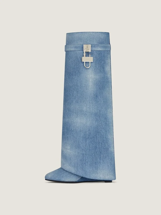 Shark Lock boots wide fit in washed denim - Image 3