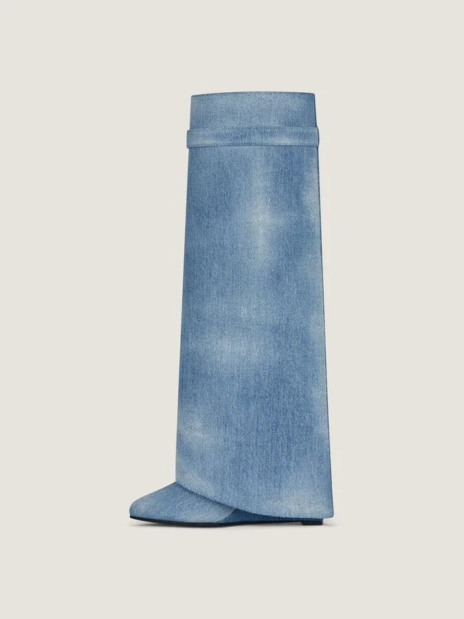 Shark Lock boots wide fit in washed denim - Image 4