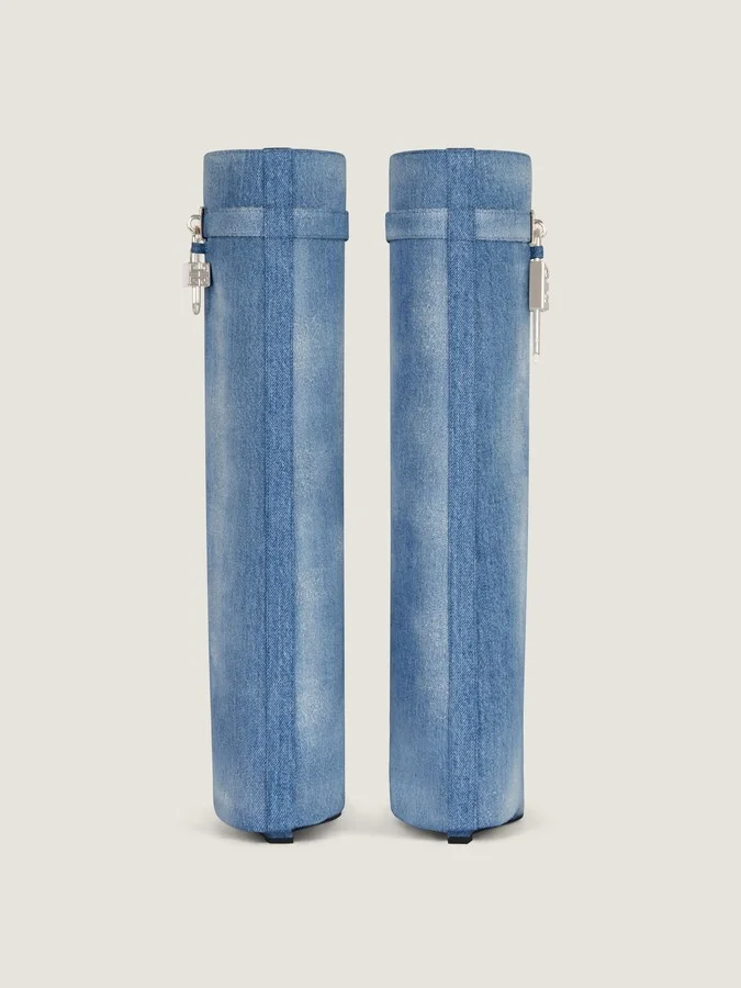 Shark Lock boots wide fit in washed denim - Image 6