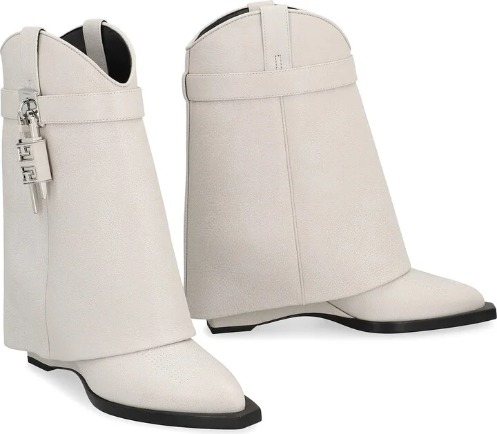 Shark Lock Cowboy Leather Ankle Boots - Image 3