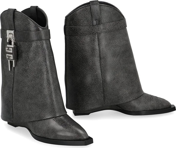 Shark Lock Cowboy Leather Ankle Boots - Image 3