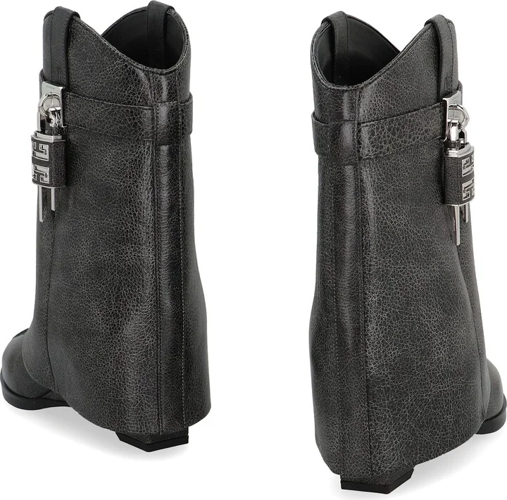 Shark Lock Cowboy Leather Ankle Boots - Image 4