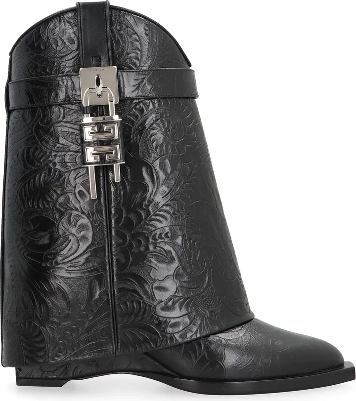 Shark Lock Cowboy Leather Ankle Boots - Image 2