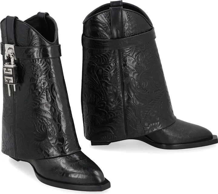 Shark Lock Cowboy Leather Ankle Boots - Image 3