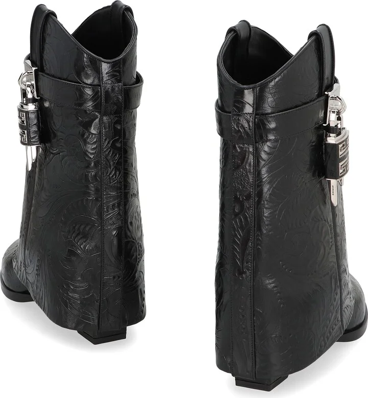 Shark Lock Cowboy Leather Ankle Boots - Image 4