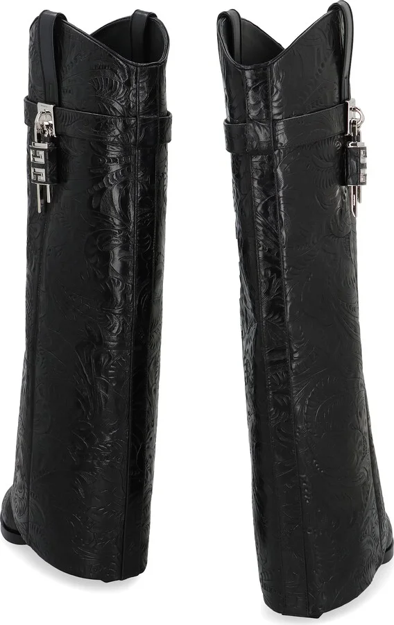 Shark Lock Cowboy Leather Boots - Image 4