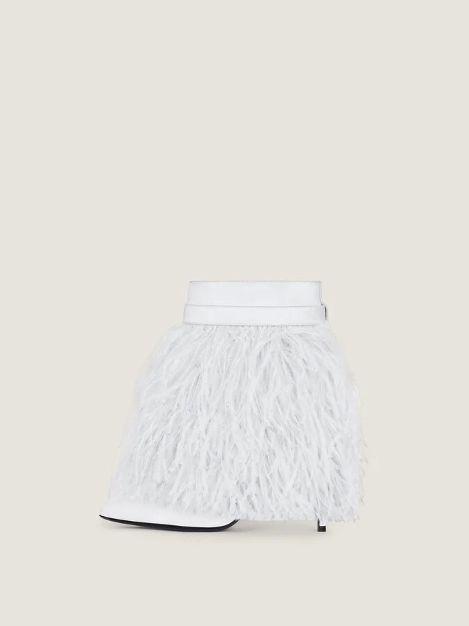 Shark Lock Stiletto ankle boots in satin with feathers - Image 3