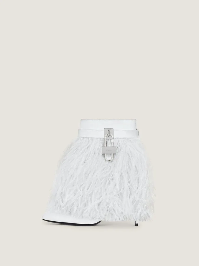 Shark Lock Stiletto ankle boots in satin with feathers - Image 4