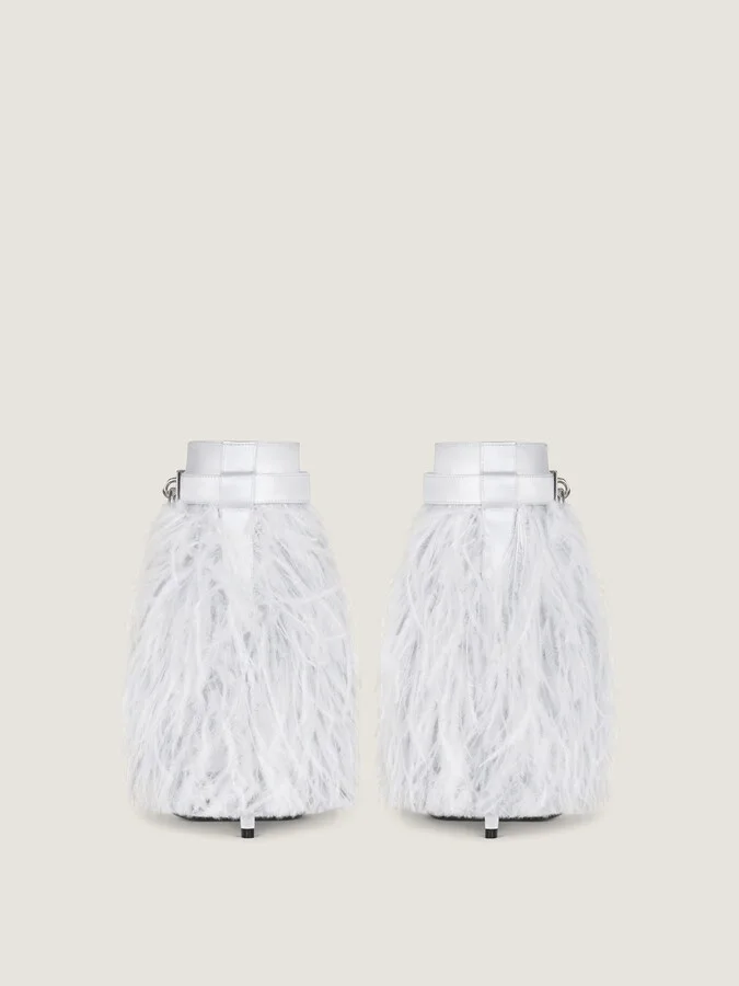 Shark Lock Stiletto ankle boots in satin with feathers - Image 6