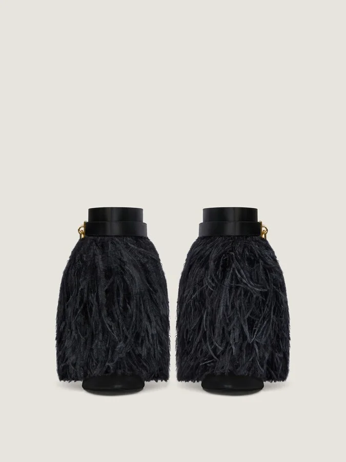 Shark Lock Stiletto ankle boots in satin with feathers - Image 2