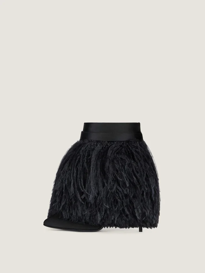Shark Lock Stiletto ankle boots in satin with feathers - Image 3
