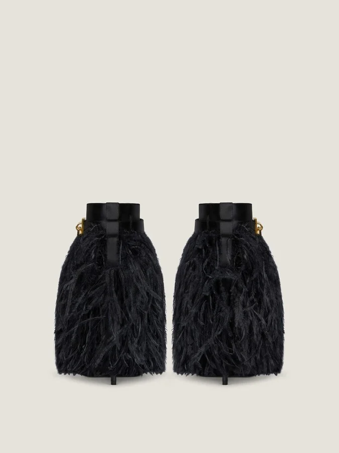 Shark Lock Stiletto ankle boots in satin with feathers - Image 6