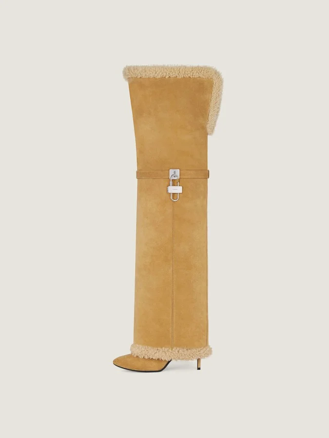 Shark Lock Stiletto boots in suede and shearling - Image 3