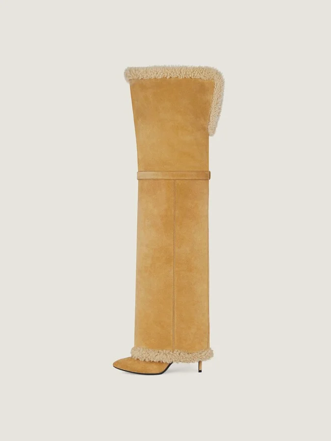Shark Lock Stiletto boots in suede and shearling - Image 4