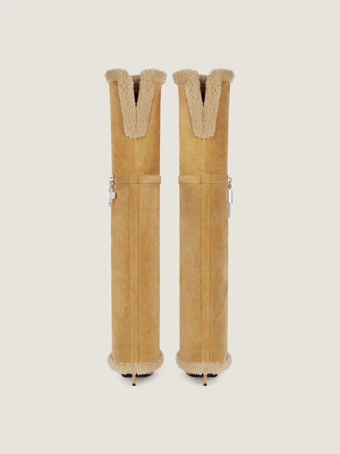 Shark Lock Stiletto boots in suede and shearling - Image 5