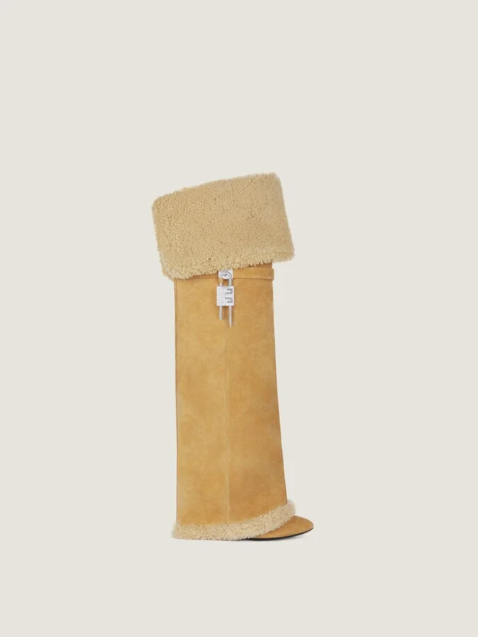 Shark Lock Stiletto boots in suede and shearling