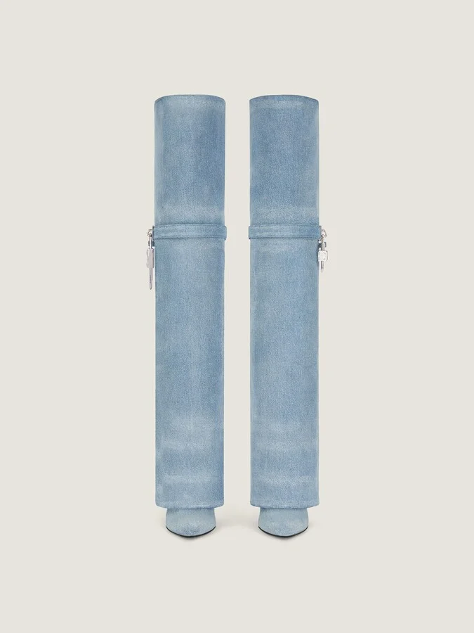 Shark Lock Stiletto over-the-knee boots in washed denim - Image 2