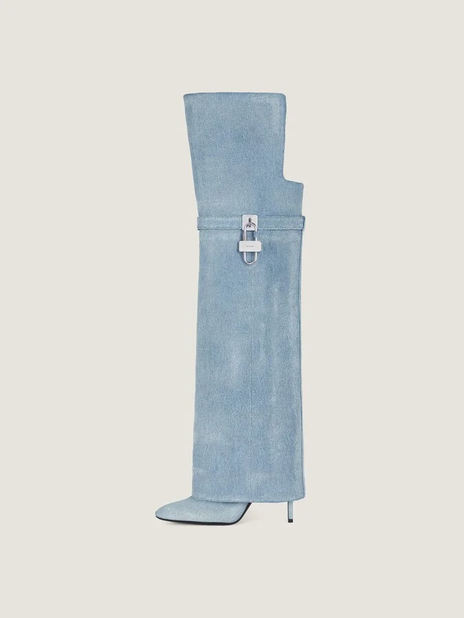 Shark Lock Stiletto over-the-knee boots in washed denim - Image 3
