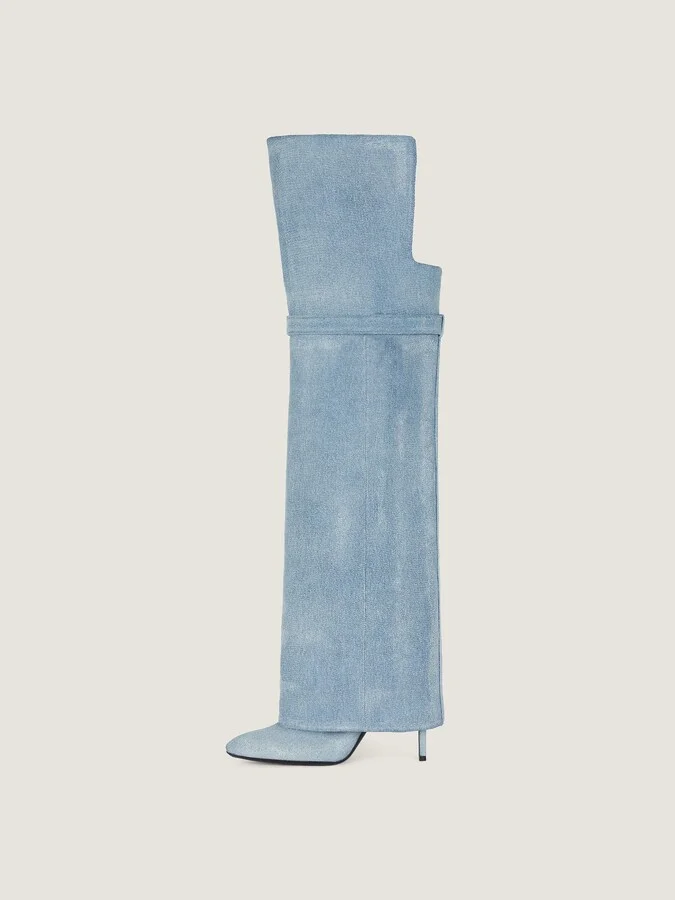 Shark Lock Stiletto over-the-knee boots in washed denim - Image 4