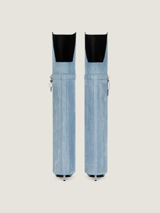 Shark Lock Stiletto over-the-knee boots in washed denim - Image 5