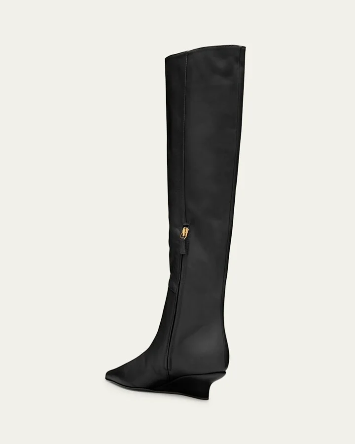 Sharp Leather Knee-High Boots - Image 3