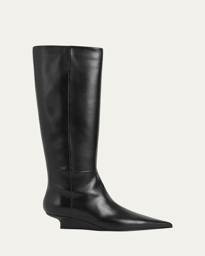 Sharp Leather Knee-High Boots