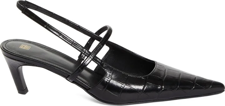 Sharp Pointed Toe Croc Embossed Slingback Pump - Image 3