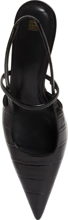 Sharp Pointed Toe Croc Embossed Slingback Pump - Image 5